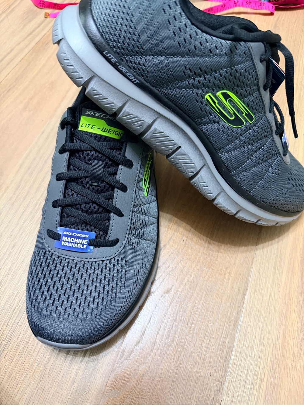 Skechers Gray Sneakers with Neon Green Accents